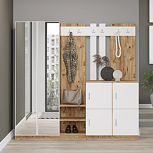 ארון בגדים עם 2 דלתות מראה ו-6 ווי מעילים בצבע לבן משולב עץ דגם Amaranthus מבית Twins Design ארון בגדים עם 2 דלתות מראה ו-6 ווי מעילים בצבע לבן משולב עץ דגם Amaranthus מבית Twins Design