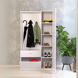 ארון שירות הכולל מדף תליה וארון נעליים דגם בל בצבע לבן מבית Twins Design ארון שירות הכולל מדף תליה וארון נעליים דגם בל בצבע לבן מבית Twins Design