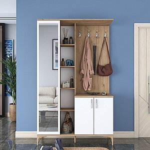 ארון כניסה בצבע לבן בשילוב אגוז דגם אלרום מבית Twins Design ארון כניסה בצבע לבן בשילוב אגוז דגם אלרום מבית Twins Design