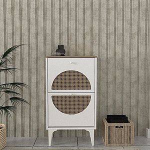 ארון נעליים בצבע לבן בשילוב בד ראטן דגם Burito מבית Twins Design ארון נעליים בצבע לבן בשילוב בד ראטן דגם Burito מבית Twins Design