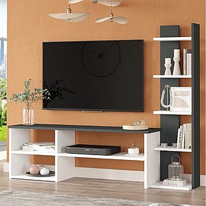 מזנון טלוויזיה בשילוב מדפים בצבע לבן עם אפור דגם קרלוס מבית Twins Design מזנון טלוויזיה בשילוב מדפים בצבע לבן עם אפור דגם קרלוס מבית Twins Design