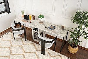 שולחן עבודה זוגי דגם Marble Black – עיצוב שיש פרזיה עם רגלי מתכת שחורות שולחן עבודה זוגי דגם Marble Black – עיצוב שיש פרזיה עם רגלי מתכת שחורות